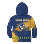 Personalised Parramatta Eels Rugby Kid Hoodie Eel Mascot - Sporty Splash Art Style
