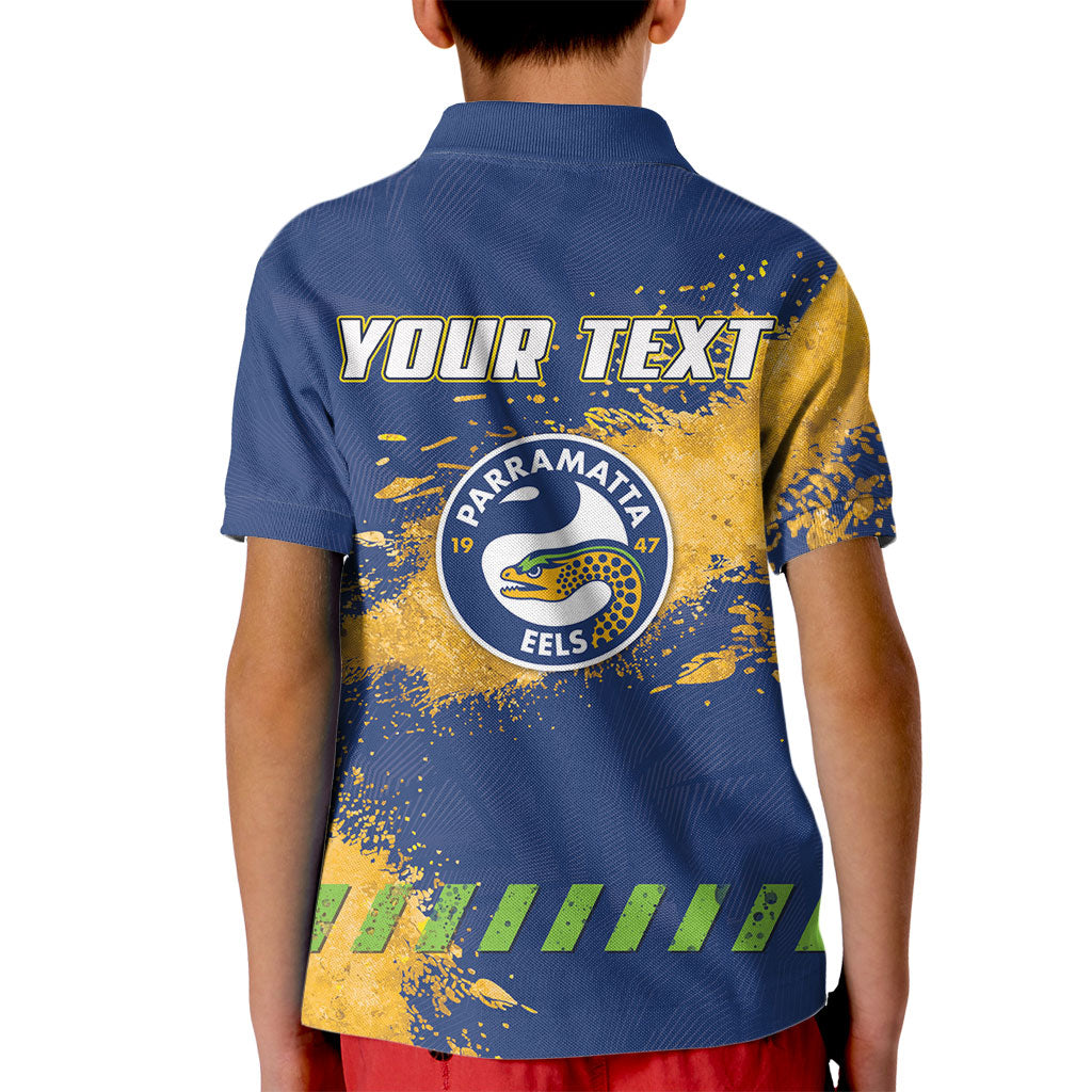 Personalised Parramatta Eels Rugby Kid Polo Shirt Eel Mascot - Sporty Splash Art Style