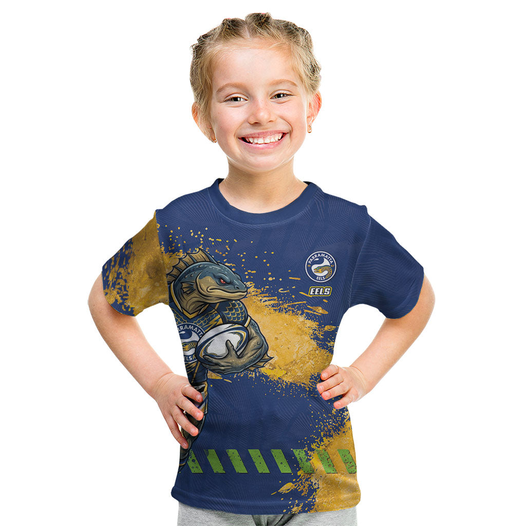 Personalised Parramatta Eels Rugby Kid T Shirt Eel Mascot - Sporty Splash Art Style