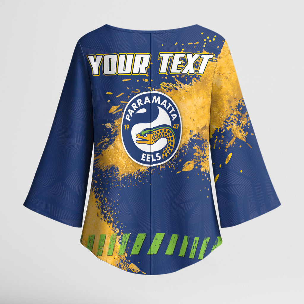Personalised Parramatta Eels Rugby Kimono Sleeve Blouse Eel Mascot - Sporty Splash Art Style