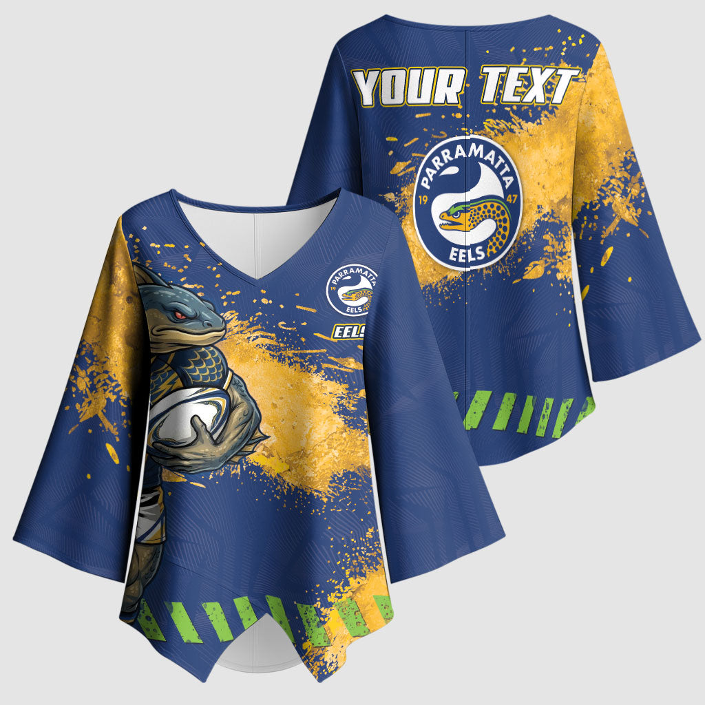 Personalised Parramatta Eels Rugby Kimono Sleeve Blouse Eel Mascot - Sporty Splash Art Style