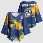 Personalised Parramatta Eels Rugby Kimono Sleeve Blouse Eel Mascot - Sporty Splash Art Style