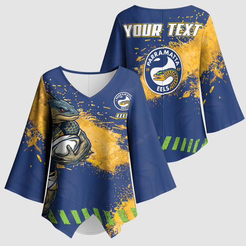 Personalised Parramatta Eels Rugby Kimono Sleeve Blouse Eel Mascot - Sporty Splash Art Style
