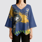 Personalised Parramatta Eels Rugby Kimono Sleeve Blouse Eel Mascot - Sporty Splash Art Style