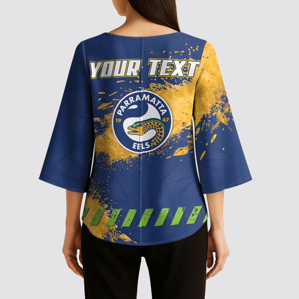 Personalised Parramatta Eels Rugby Kimono Sleeve Blouse Eel Mascot - Sporty Splash Art Style