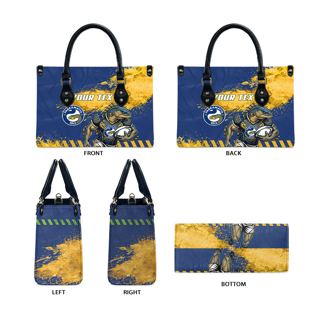 Personalised Parramatta Eels Rugby Leather Bag Eel Mascot - Sporty Splash Art Style