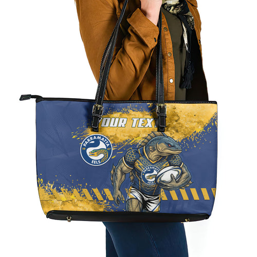 Personalised Parramatta Eels Rugby Leather Tote Bag Eel Mascot - Sporty Splash Art Style