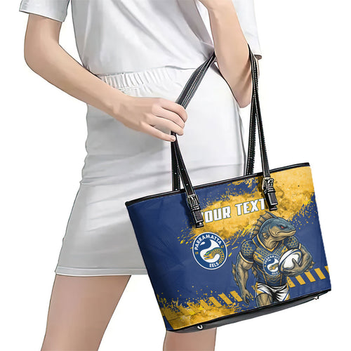Personalised Parramatta Eels Rugby Leather Tote Bag Eel Mascot - Sporty Splash Art Style