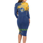 Personalised Parramatta Eels Rugby Long Sleeve Bodycon Dress Eel Mascot - Sporty Splash Art Style
