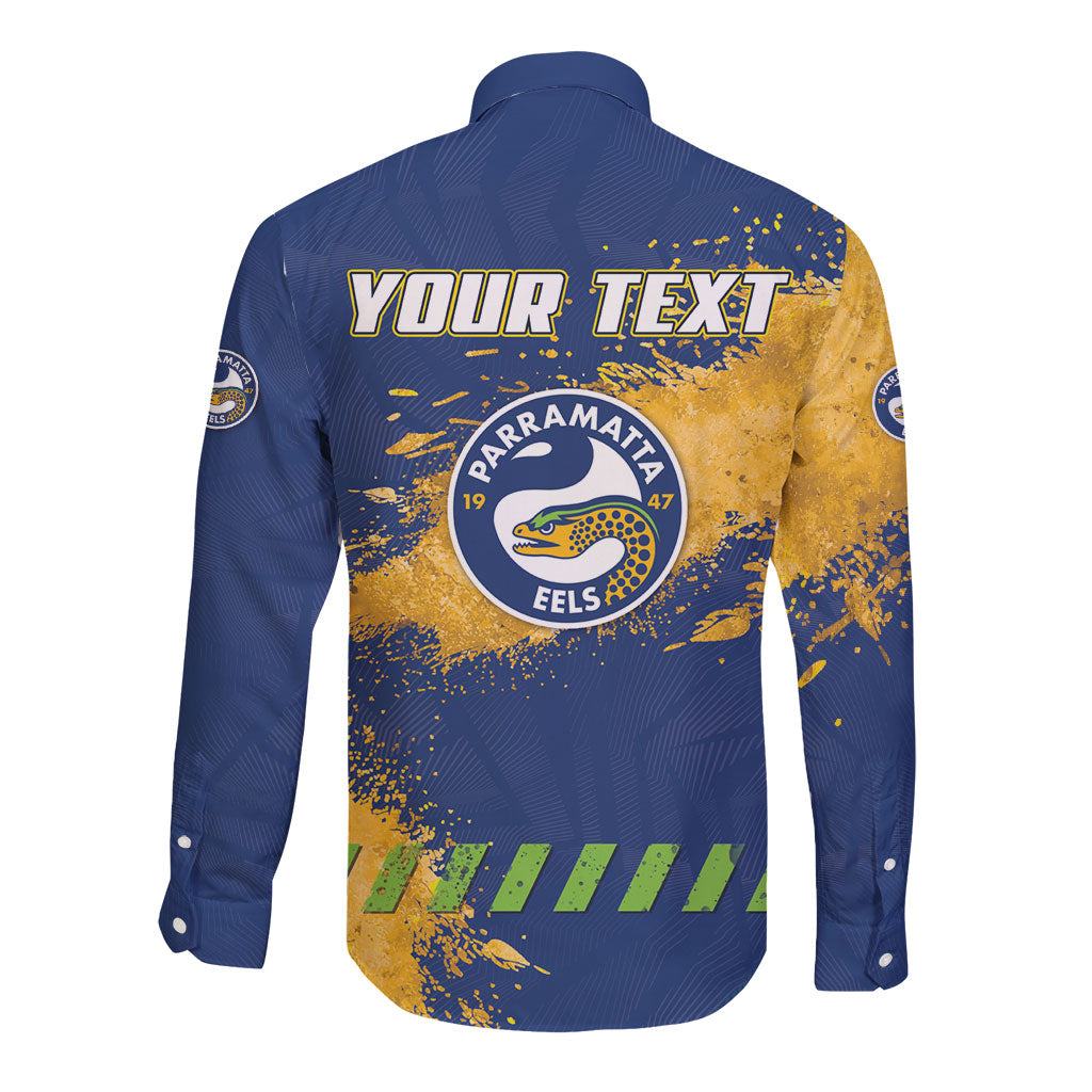 Personalised Parramatta Eels Rugby Long Sleeve Button Shirt Eel Mascot - Sporty Splash Art Style