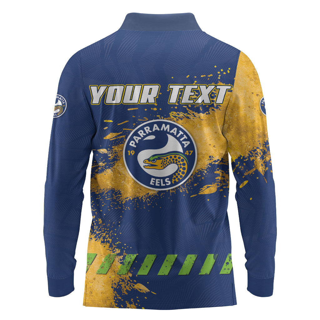 Personalised Parramatta Eels Rugby Long Sleeve Polo Shirt Eel Mascot - Sporty Splash Art Style