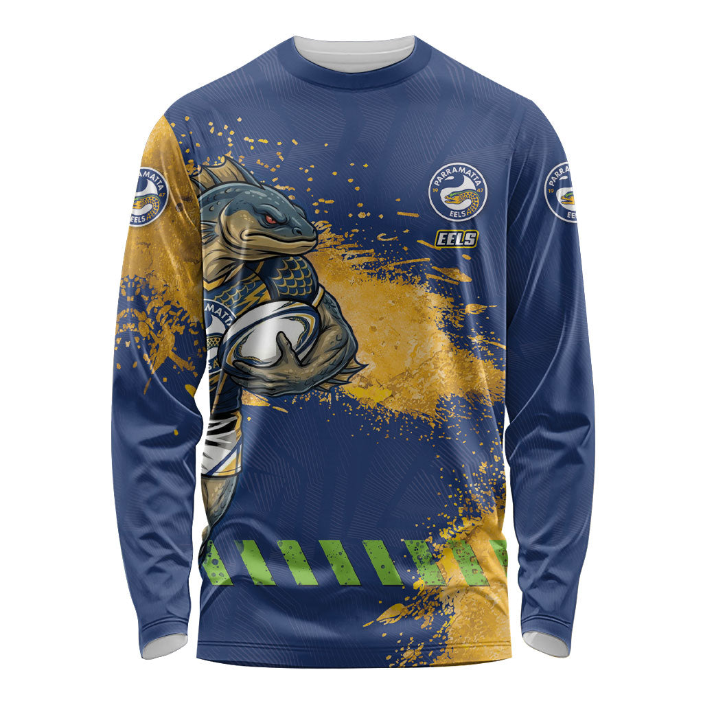 Personalised Parramatta Eels Rugby Long Sleeve Shirt Eel Mascot - Sporty Splash Art Style