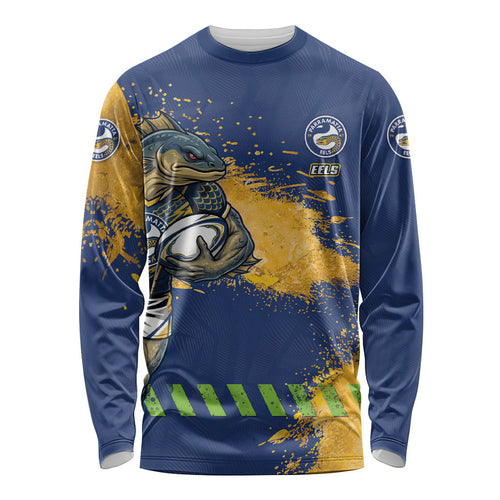 Personalised Parramatta Eels Rugby Long Sleeve Shirt Eel Mascot - Sporty Splash Art Style