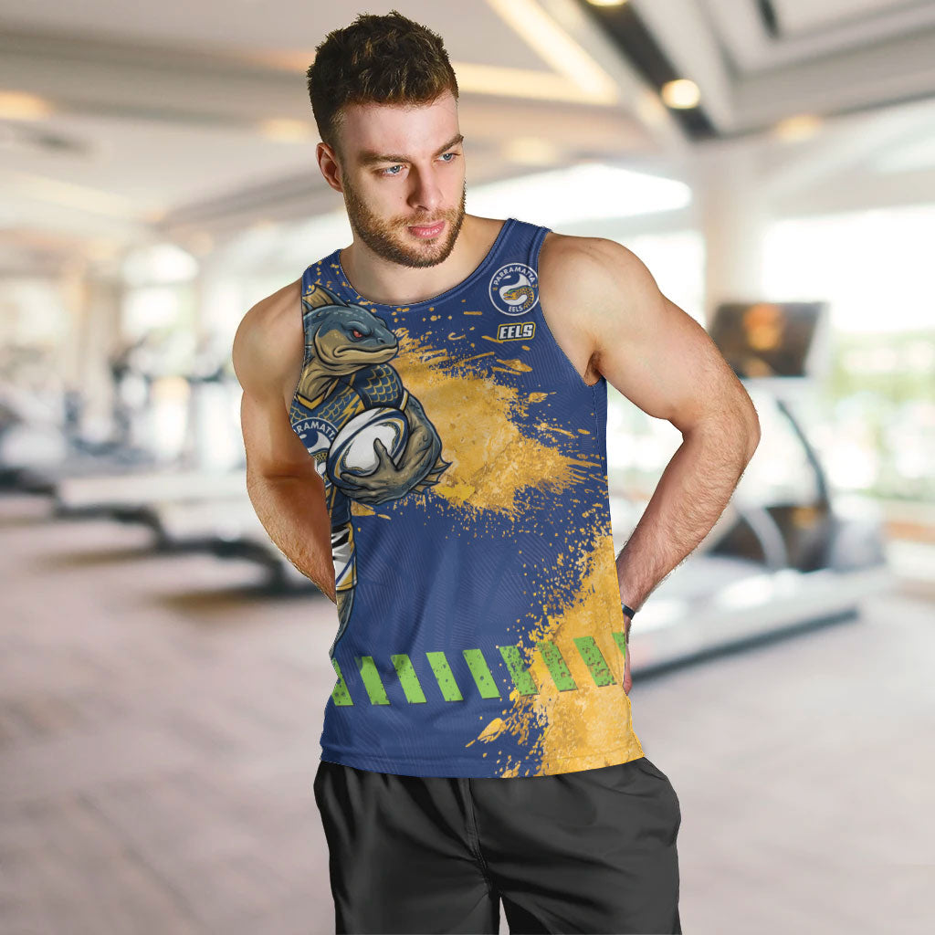Personalised Parramatta Eels Rugby Men Tank Top Eel Mascot - Sporty Splash Art Style