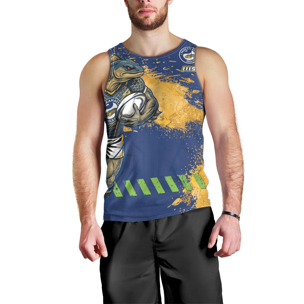 Personalised Parramatta Eels Rugby Men Tank Top Eel Mascot - Sporty Splash Art Style