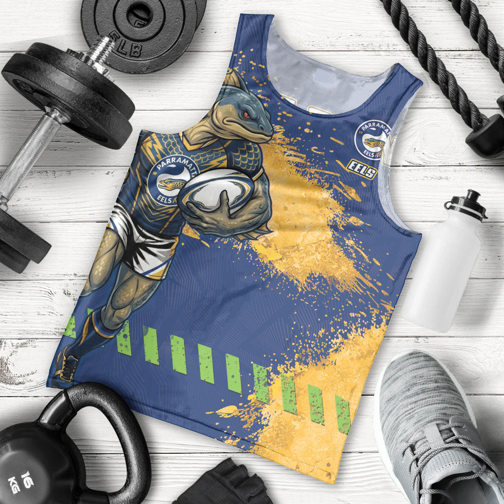 Personalised Parramatta Eels Rugby Men Tank Top Eel Mascot - Sporty Splash Art Style