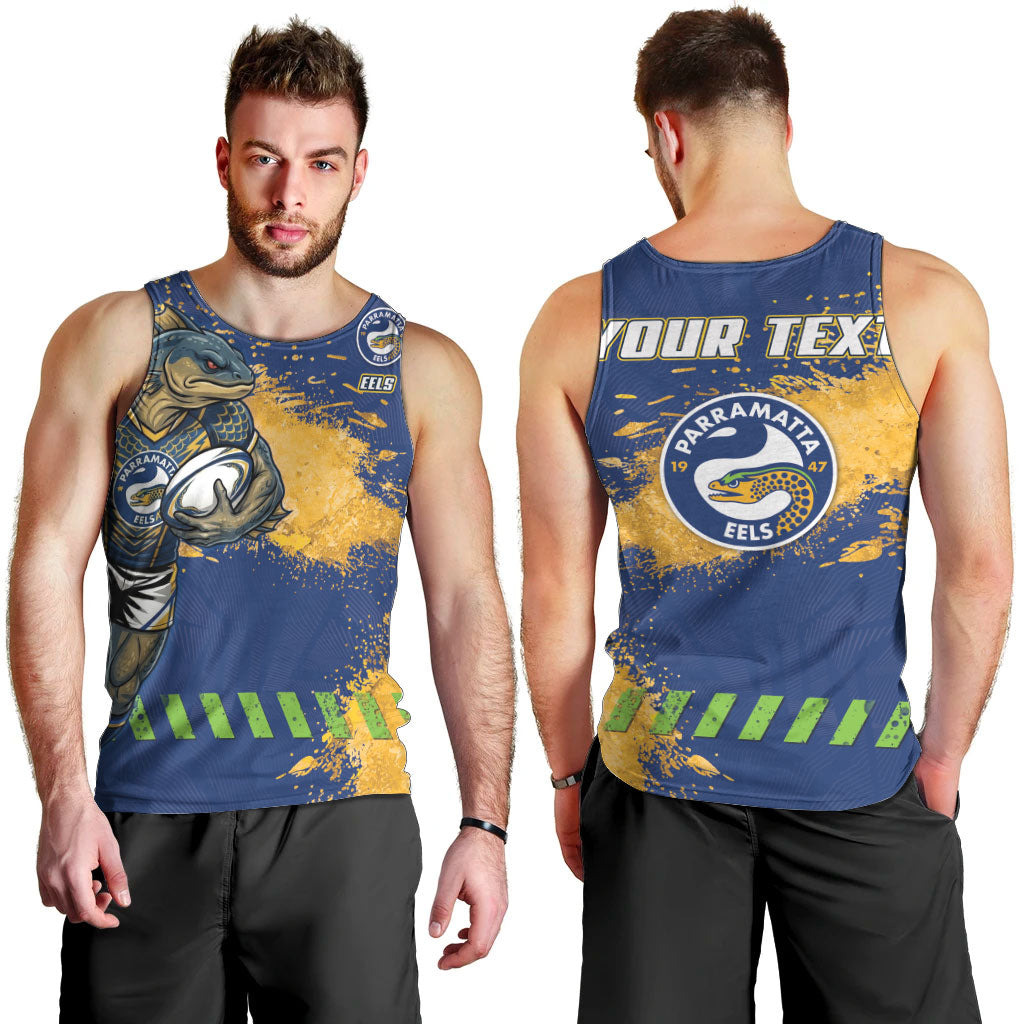 Personalised Parramatta Eels Rugby Men Tank Top Eel Mascot - Sporty Splash Art Style