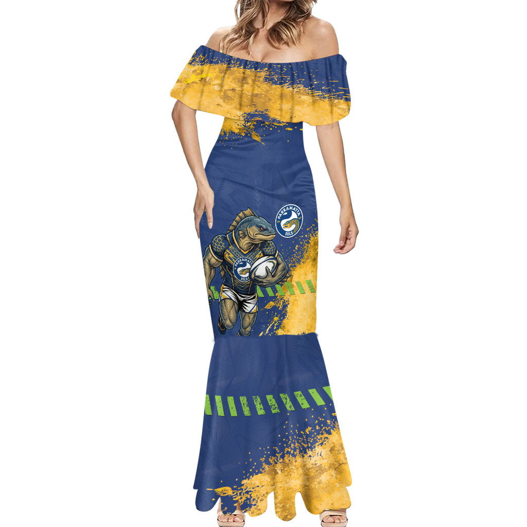 Personalised Parramatta Eels Rugby Mermaid Dress Eel Mascot - Sporty Splash Art Style