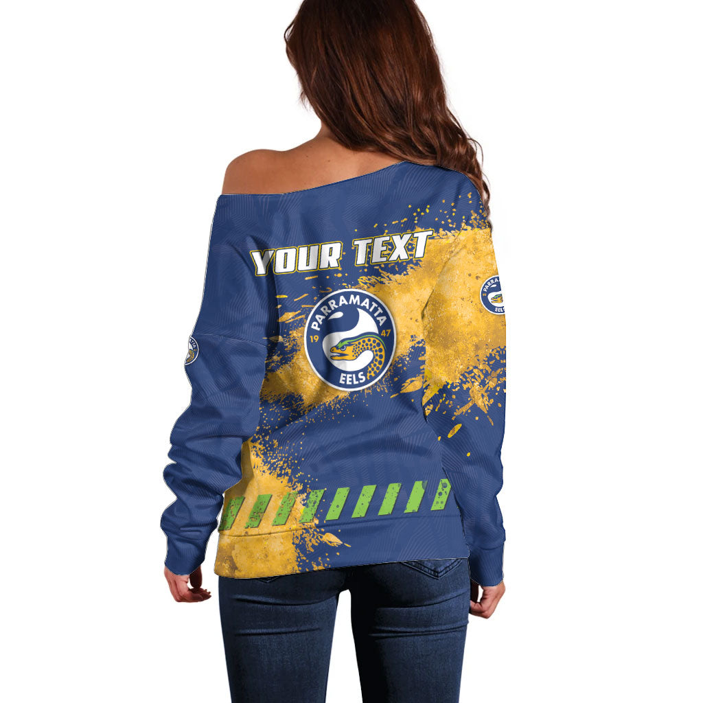 Personalised Parramatta Eels Rugby Off Shoulder Sweater Eel Mascot - Sporty Splash Art Style
