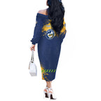 Personalised Parramatta Eels Rugby Off The Shoulder Long Sleeve Dress Eel Mascot - Sporty Splash Art Style