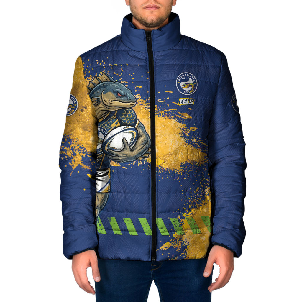 Personalised Parramatta Eels Rugby Padded Jacket Eel Mascot - Sporty Splash Art Style