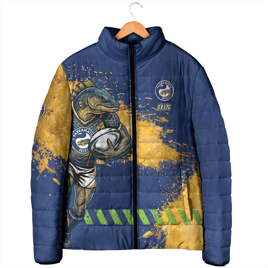 Personalised Parramatta Eels Rugby Padded Jacket Eel Mascot - Sporty Splash Art Style