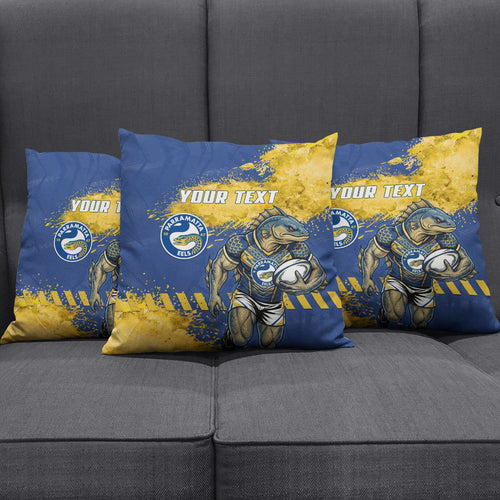 Personalised Parramatta Eels Rugby Pillow Cover Eel Mascot - Sporty Splash Art Style
