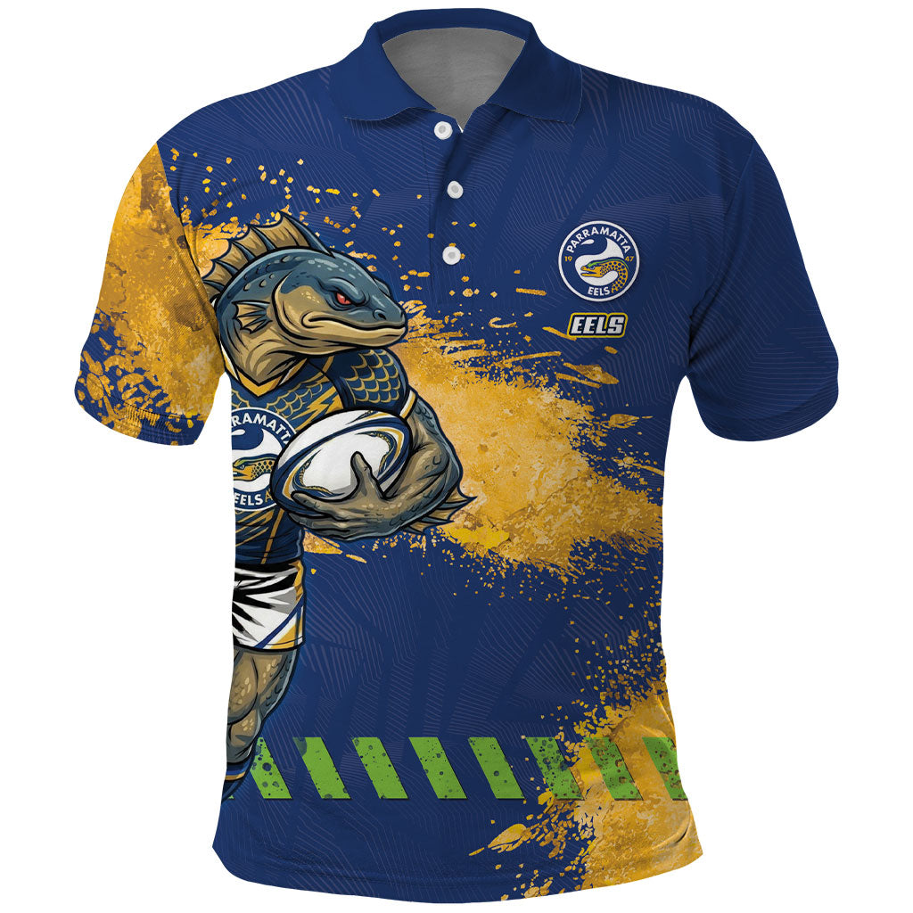 Personalised Parramatta Eels Rugby Polo Shirt Eel Mascot - Sporty Splash Art Style