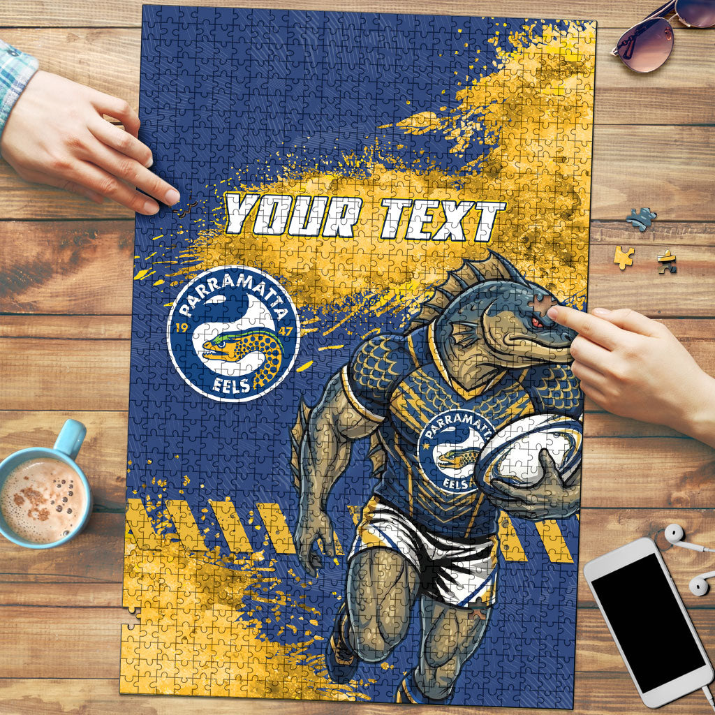 Personalised Parramatta Eels Rugby Puzzle Eel Mascot - Sporty Splash Art Style