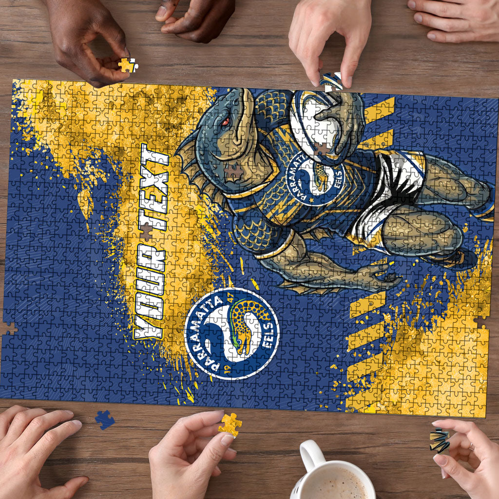 Personalised Parramatta Eels Rugby Puzzle Eel Mascot - Sporty Splash Art Style