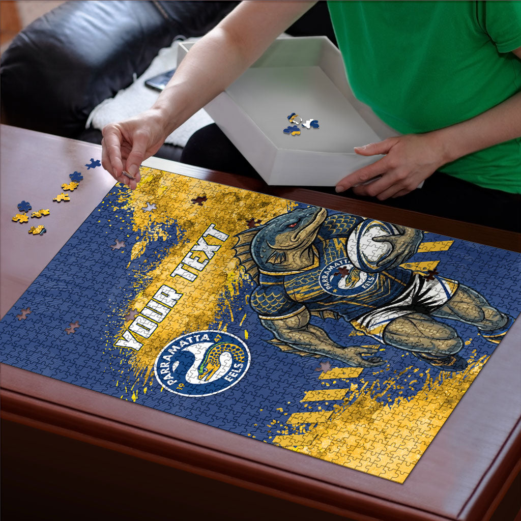 Personalised Parramatta Eels Rugby Puzzle Eel Mascot - Sporty Splash Art Style