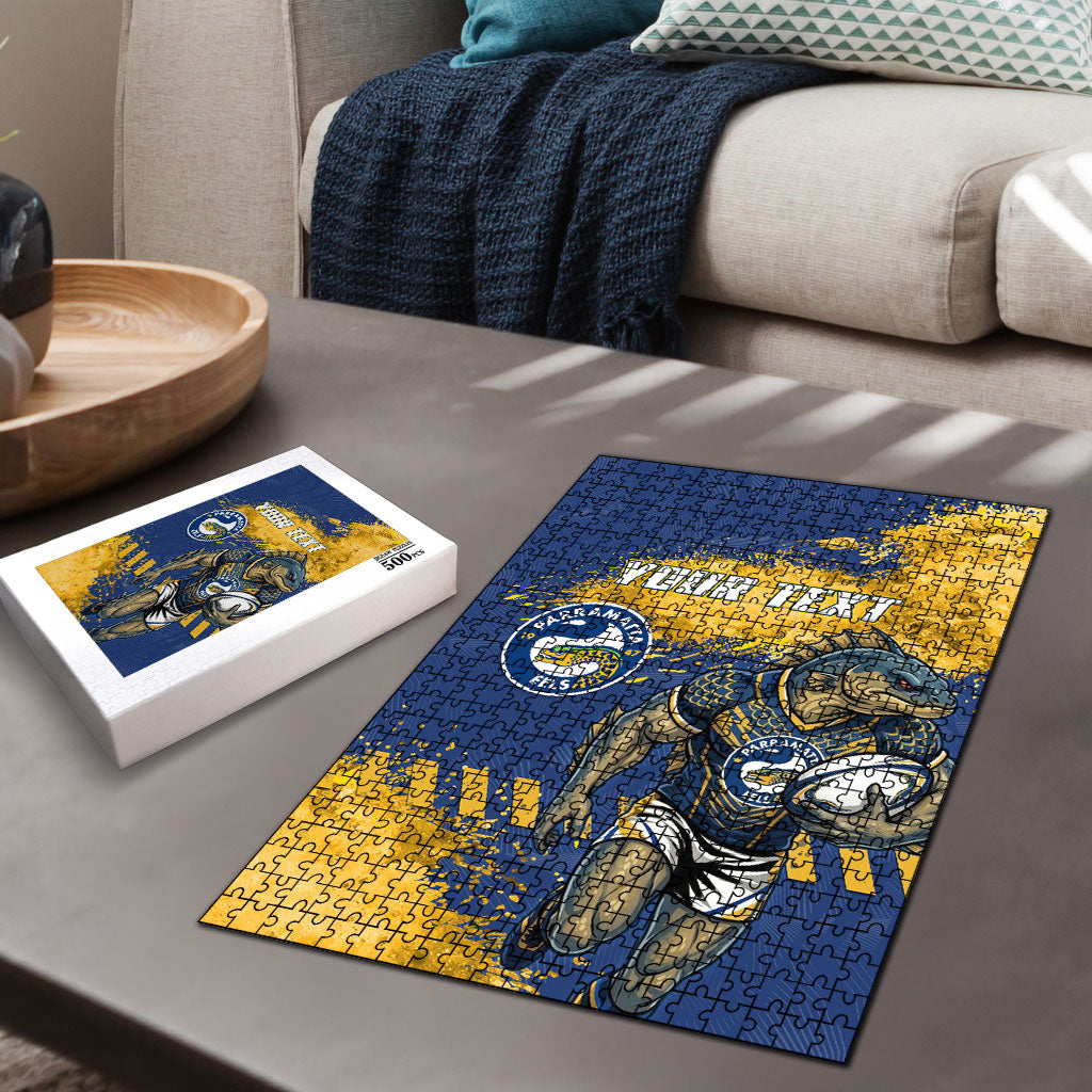 Personalised Parramatta Eels Rugby Puzzle Eel Mascot - Sporty Splash Art Style