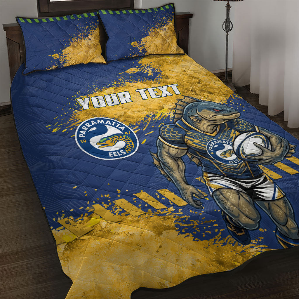 Personalised Parramatta Eels Rugby Quilt Bed Set Eel Mascot - Sporty Splash Art Style