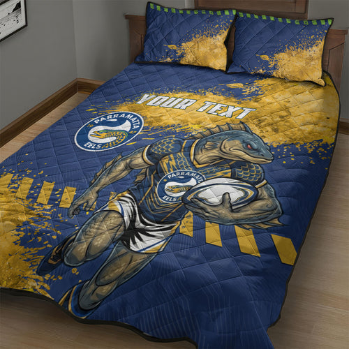 Personalised Parramatta Eels Rugby Quilt Bed Set Eel Mascot - Sporty Splash Art Style