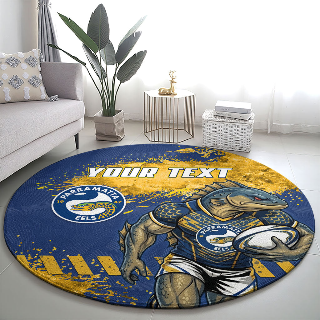 Personalised Parramatta Eels Rugby Round Carpet Eel Mascot - Sporty Splash Art Style