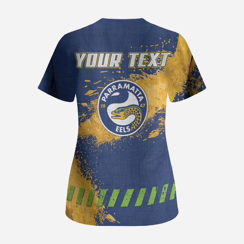 Personalised Parramatta Eels Rugby Scrub Top Eel Mascot - Sporty Splash Art Style