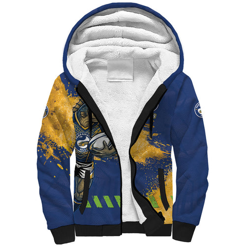 Personalised Parramatta Eels Rugby Sherpa Hoodie Eel Mascot - Sporty Splash Art Style