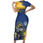 Personalised Parramatta Eels Rugby Short Sleeve Bodycon Dress Eel Mascot - Sporty Splash Art Style