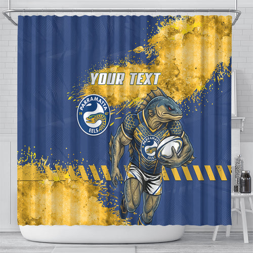 Personalised Parramatta Eels Rugby Shower Curtain Eel Mascot - Sporty Splash Art Style