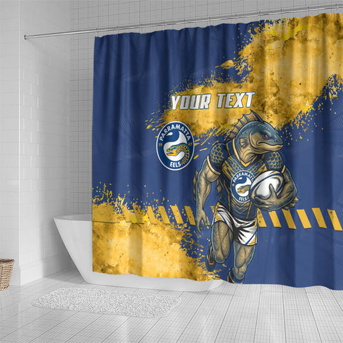 Personalised Parramatta Eels Rugby Shower Curtain Eel Mascot - Sporty Splash Art Style