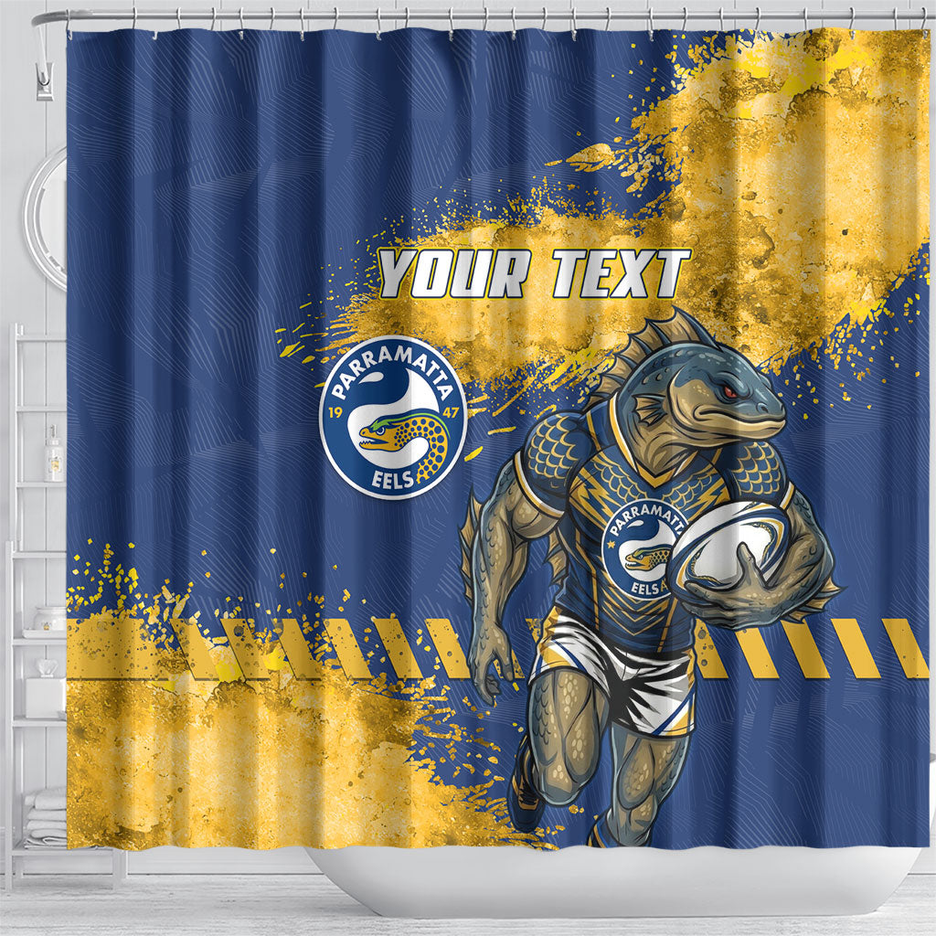 Personalised Parramatta Eels Rugby Shower Curtain Eel Mascot - Sporty Splash Art Style