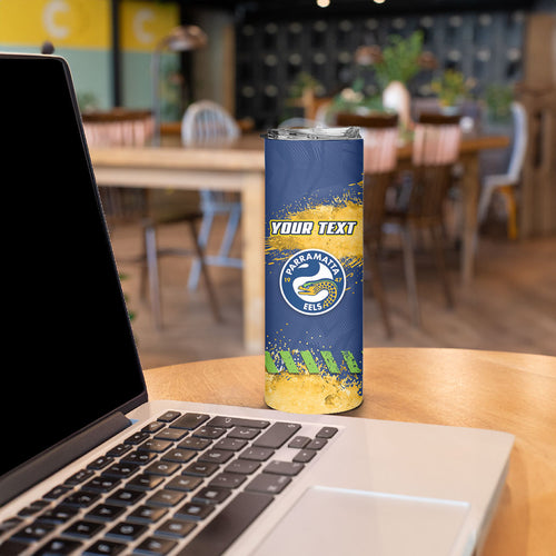 Personalised Parramatta Eels Rugby Skinny Tumbler Eel Mascot - Sporty Splash Art Style