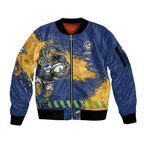Personalised Parramatta Eels Rugby Sleeve Zip Bomber Jacket Eel Mascot - Sporty Splash Art Style