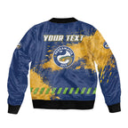 Personalised Parramatta Eels Rugby Sleeve Zip Bomber Jacket Eel Mascot - Sporty Splash Art Style