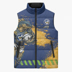 Personalised Parramatta Eels Rugby Sleeveless Puffer Jacket Eel Mascot - Sporty Splash Art Style