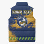 Personalised Parramatta Eels Rugby Sleeveless Puffer Jacket Eel Mascot - Sporty Splash Art Style
