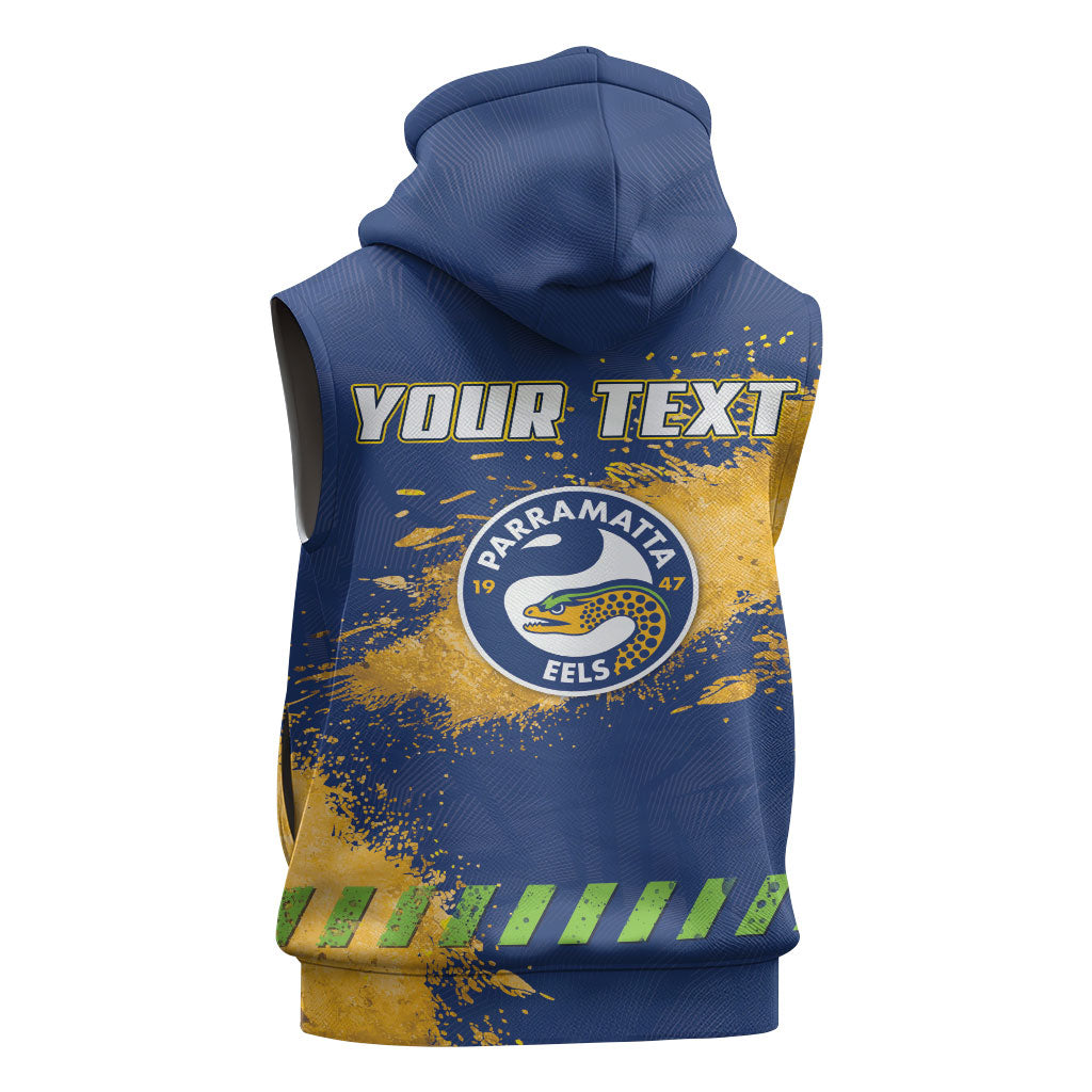 Personalised Parramatta Eels Rugby Sleeveless Zip Hoodie Eel Mascot - Sporty Splash Art Style