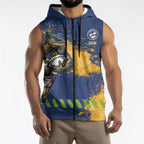 Personalised Parramatta Eels Rugby Sleeveless Zip Hoodie Eel Mascot - Sporty Splash Art Style