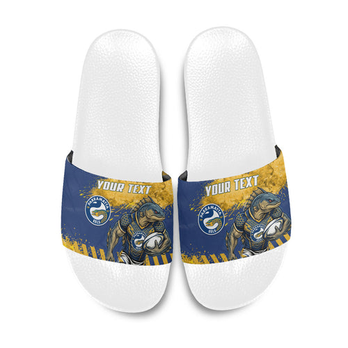 Personalised Parramatta Eels Rugby Slide Sandals Eel Mascot - Sporty Splash Art Style