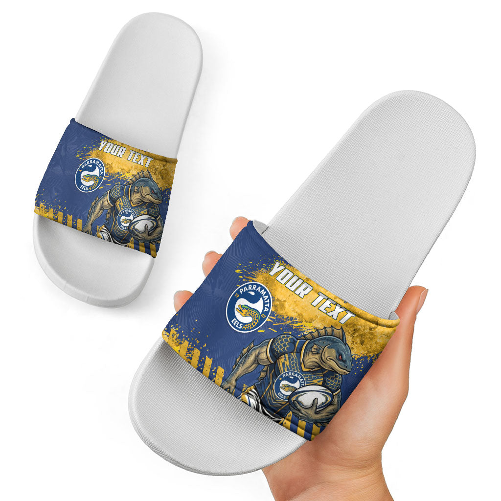 Personalised Parramatta Eels Rugby Slide Sandals Eel Mascot - Sporty Splash Art Style
